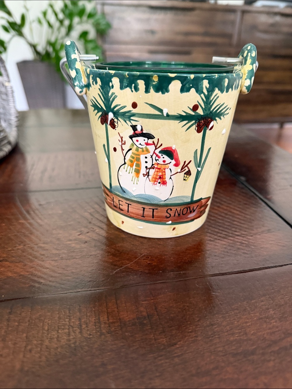Stanley Cream and Green Snowman Holiday Tin Bucket